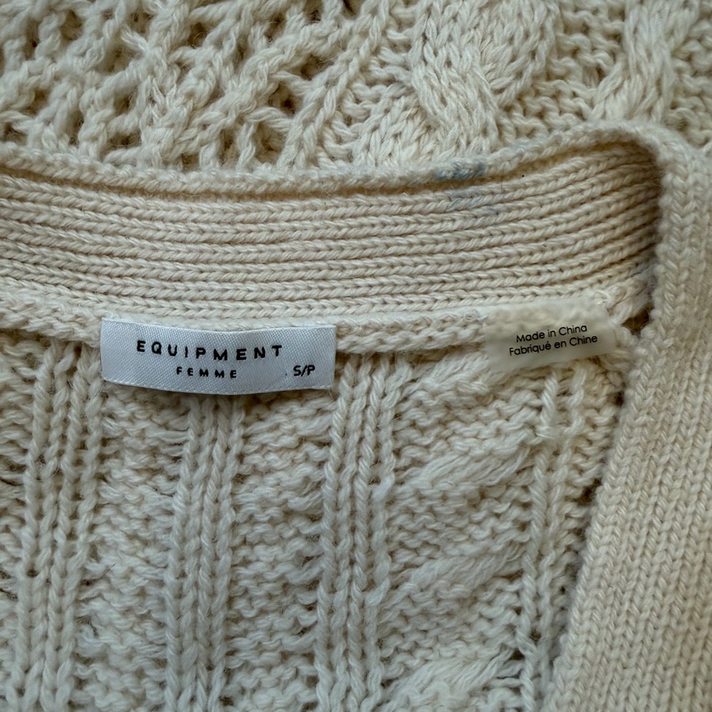 Equipment Cashmere Wool and Alpaca Beige Cable Knit Cardigan Sweater - Picture 5 of 6